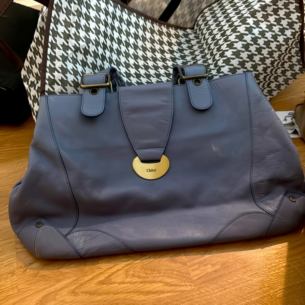 Chloe Blue Leather Shoulder Bag Work Bag Lots Of Pockets